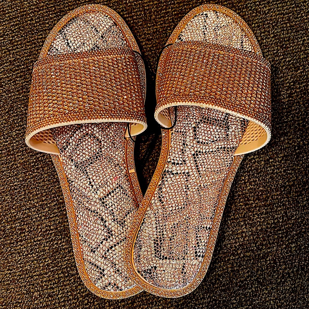 Rose Gold glitter Pool/Beach Slides size 37/U.S 6-7 Women’s New never worn